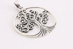 Ronde zilveren hanger met levensboom aan ketting afbeelding 4