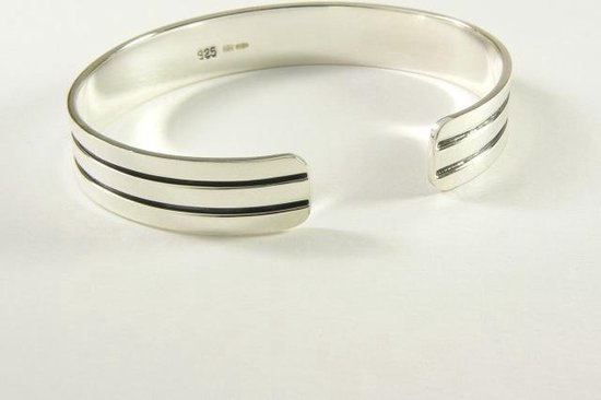 Zilveren klemarmband met zwarte banden afbeelding 3