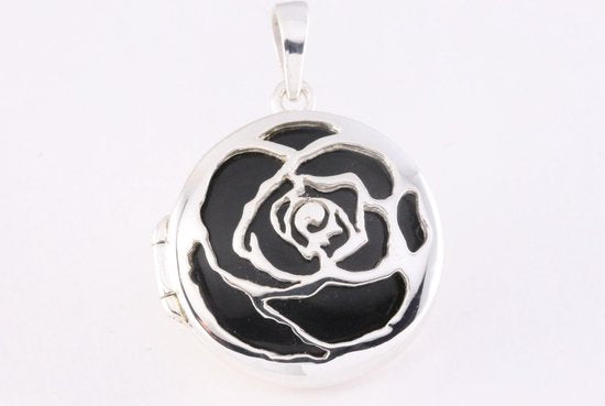 Rond bewerkt zilveren medaillon met onyx afbeelding 4
