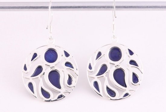 Ronde opengewerkte zilveren oorbellen met lapis lazuli afbeelding 3