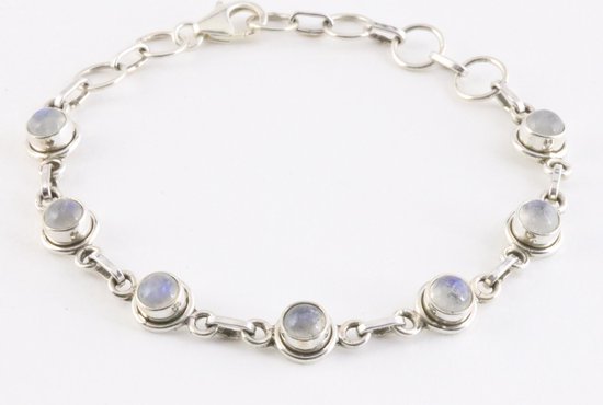 Fijne zilveren schakelarmband met regenboog maansteen afbeelding 1