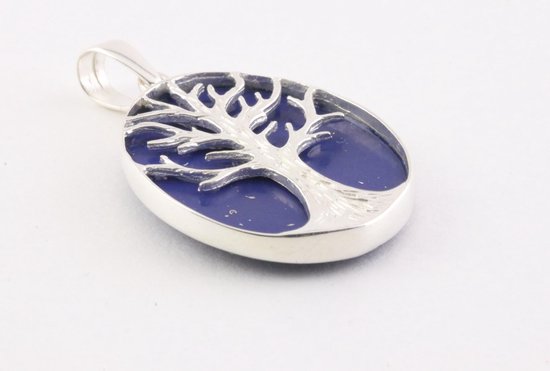 Ovale zilveren hanger met levensboom op lapis lazuli afbeelding 2