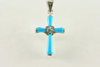 Fijne zilveren kruishanger met blauwe turkoois en marcasiet afbeelding 4