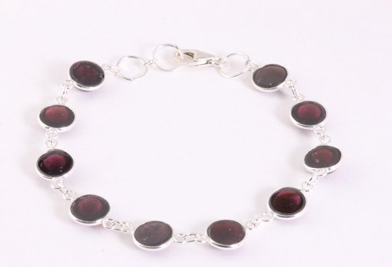 Fijne zilveren schakelarmband met granaat afbeelding 3