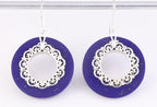 Grote ronde bewerkte zilveren oorbellen met lapis lazuli afbeelding 4