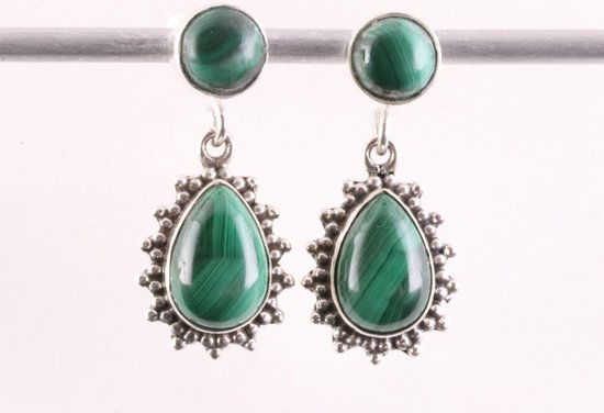 Bewerkte zilveren oorstekers met malachiet afbeelding 4