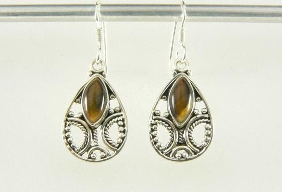 Opengewerkte zilveren oorbellen met tijgeroog afbeelding 5