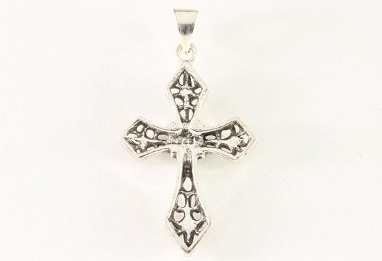 Opengewerkte zilveren kruishanger afbeelding 3