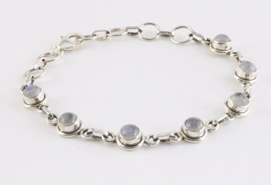 Fijne zilveren schakelarmband met regenboog maansteen afbeelding 2