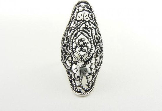 Langwerpige opengewerkte zilveren ring afbeelding 1