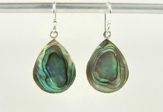 Druppelvormige zilveren oorbellen met abalone schelp afbeelding 5