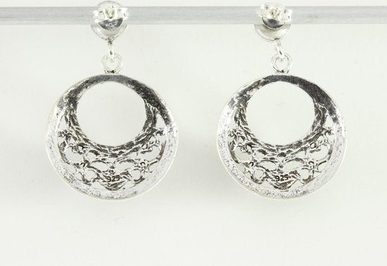 Ronde fijn bewerkte zilveren oorstekers afbeelding 2