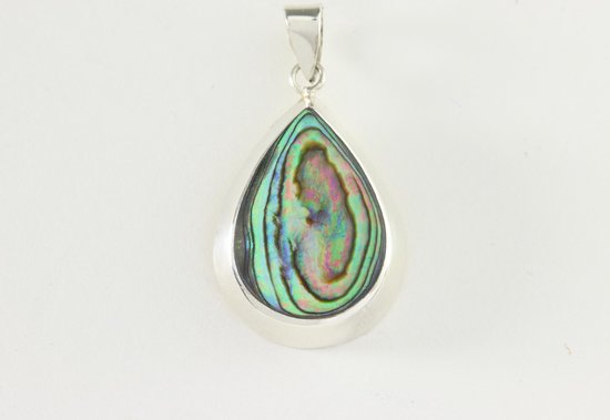 Druppelvormige zilveren hanger met abalone schelp afbeelding 4