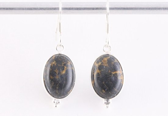 Zilveren oorbellen met zwarte koperturkoois afbeelding 4