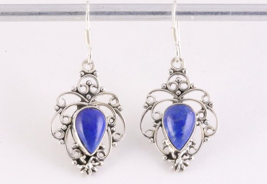 Opengewerkte zilveren oorbellen met lapis lazuli afbeelding 4