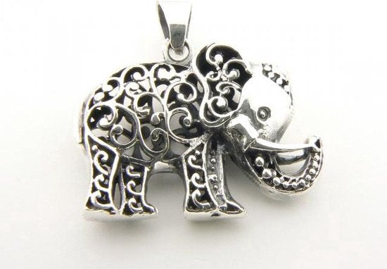 Opengewerkte zilveren olifant hanger afbeelding 2