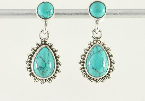 Bewerkte zilveren oorstekers met turkoois afbeelding 4