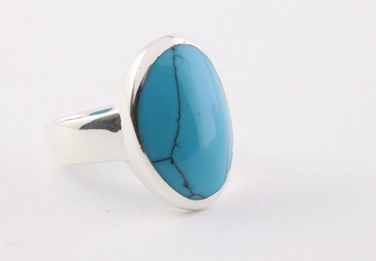Ovale zilveren ring met blauwe turkoois afbeelding 1