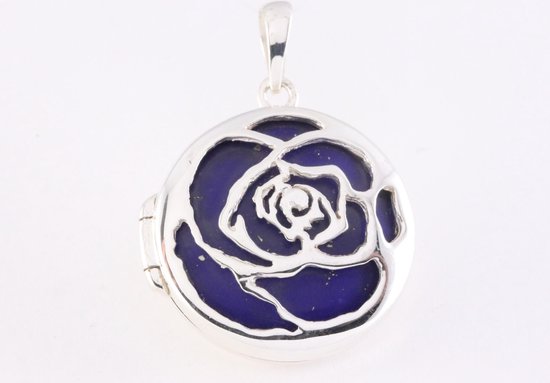 Rond bewerkt zilveren medaillon met lapis lazuli afbeelding 4