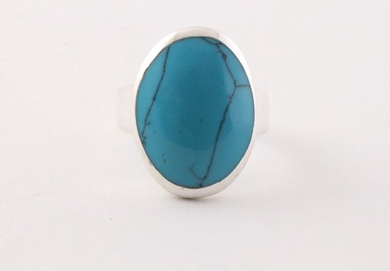 Ovale zilveren ring met blauwe turkoois afbeelding 2