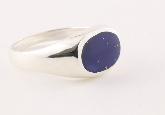 Ovale hoogglans zilveren ring met lapis lazuli afbeelding 1