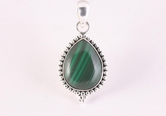 Bewerkte druppelvormige zilveren hanger met malachiet afbeelding 1