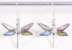 Zilveren libelle oorbellen met veelkleurige schelp afbeelding 1