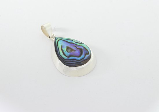 Druppelvormige zilveren hanger met abalone schelp afbeelding 2