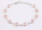 Fijne zilveren schakelarmband met rozenkwarts afbeelding 1