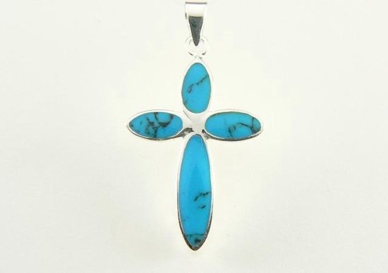 Zilveren kruishanger met blauwe turkoois afbeelding 4