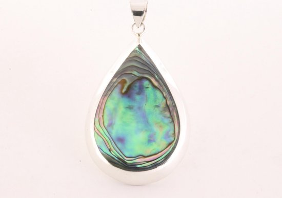 Grote druppelvormige zilveren hanger met abalone schelp afbeelding 3