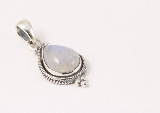 Fijne bewerkte zilveren hanger met regenboog maansteen aan ketting afbeelding 5