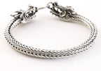 Zware zilveren snake armband met drakenkoppen afbeelding 4