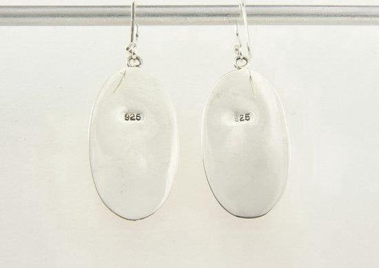 Ovale zilveren oorbellen met rode koraal steen afbeelding 2