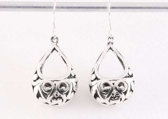 Grote opengewerkte druppelvormige zilveren oorbellen afbeelding 4