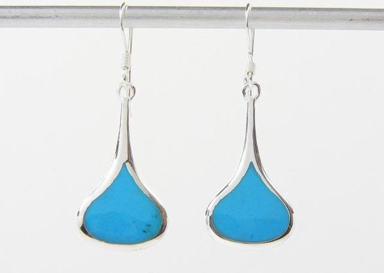 Grote zilveren druppelvormige oorbellen met blauwe turkoois afbeelding 1
