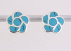 Bloemvormige zilveren oorstekers met blauwe turkoois afbeelding 3