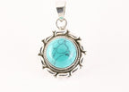 Ronde bewerkte zilveren hanger met turkoois afbeelding 4