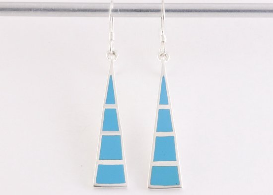 Lange driehoekige zilveren oorbellen met blauwe turkoois afbeelding 4