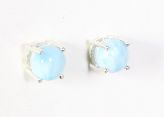 Fijne hoogglans zilveren oorstekers met larimar afbeelding 1