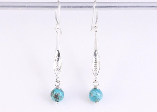 Lange fijn bewerkte zilveren oorbellen met turkoois afbeelding 3