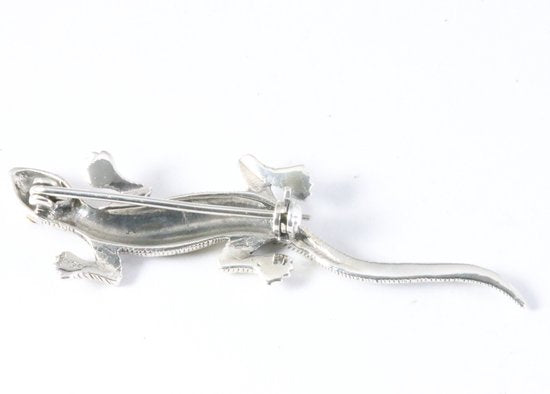 Zilveren hagedis broche met marcasiet en granaat afbeelding 3