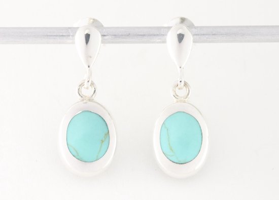 Hoogglans zilveren oorstekers met groene turkoois afbeelding 5