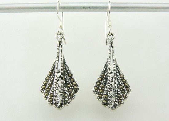 Bewerkte zilveren oorbellen met marcasiet afbeelding 6