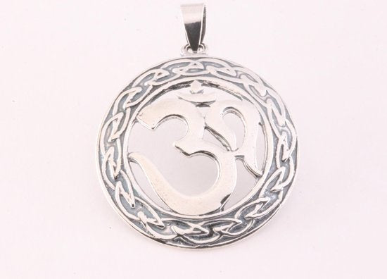 Grote ronde zilveren hanger met ohm teken afbeelding 4