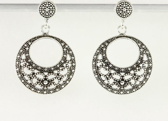 Ronde fijn bewerkte zilveren oorstekers afbeelding 1