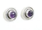 Fijne bewerkte ronde zilveren oorstekers met amethist afbeelding 1