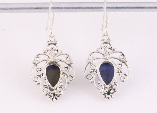 Opengewerkte zilveren oorbellen met lapis lazuli afbeelding 3