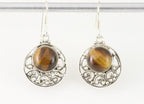 Ronde opengewerkte zilveren oorbellen met tijgeroog afbeelding 4