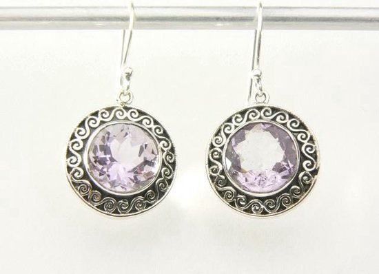 Bewerkte ronde zilveren oorbellen met roze amethist afbeelding 5